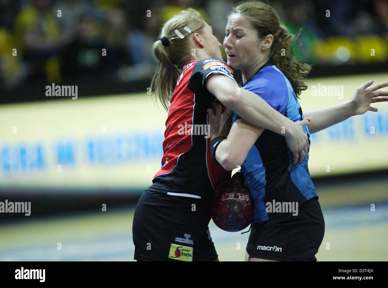 Poland 24th, February 2013 Handball: Final Four of the PGNiG Polish Cup. Vistal Laczpol Gdynia v KPR Ruch Chorzow game for 3th place in the Cup at HSW sports hall in Gdynia. Mateescu Loredana (23) in action during the game Stock Photo