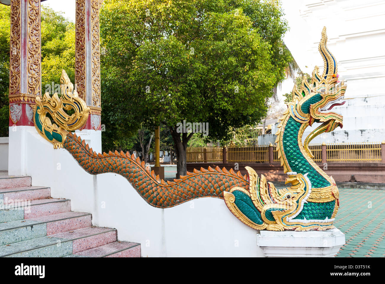 Naga/ Dragon/ King Cobra in temple Stock Photo