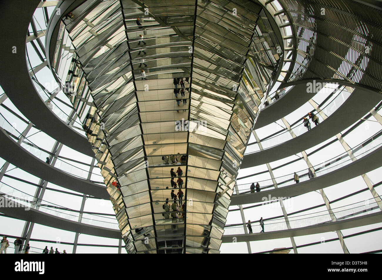 at the Reichstag in Berlin Germany, View of the glass dome above debating chamber Architect Norman Foster Stock Photo