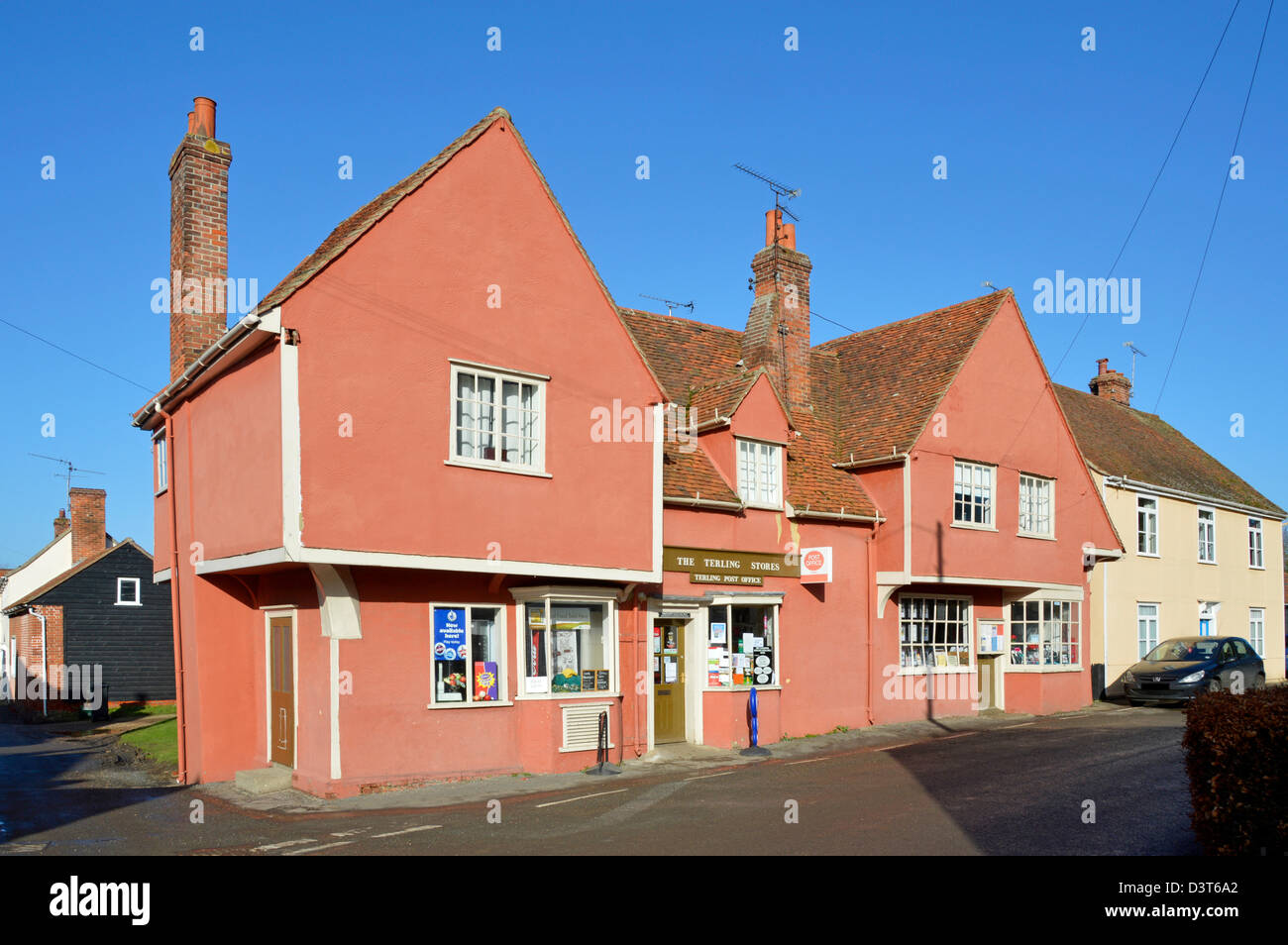 Post Office and village shop windows with gable end living accommodation above Stock Photo