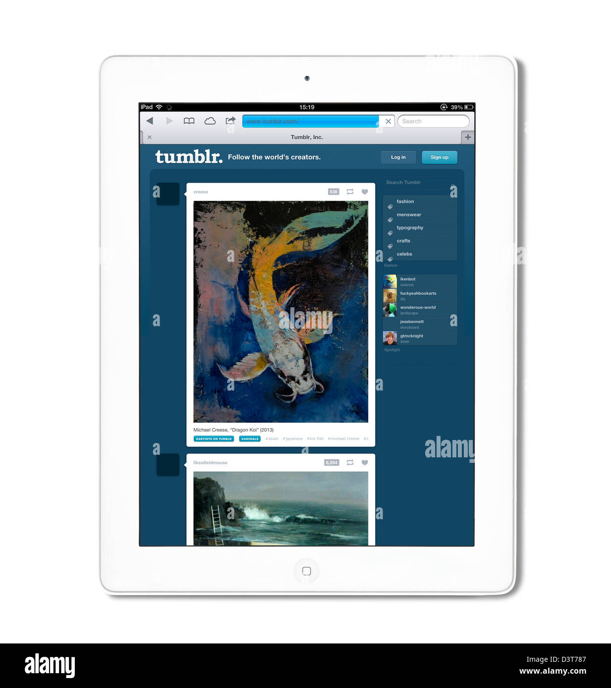 Tumblr, the social networking and microblogging site, viewed on a 4th generation Apple iPad Stock Photo