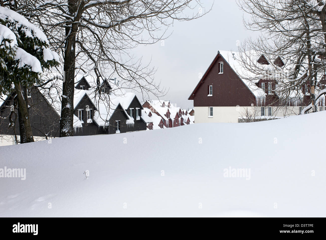 Snow covered roofs of houses, winter mountain Stock Photo - Alamy