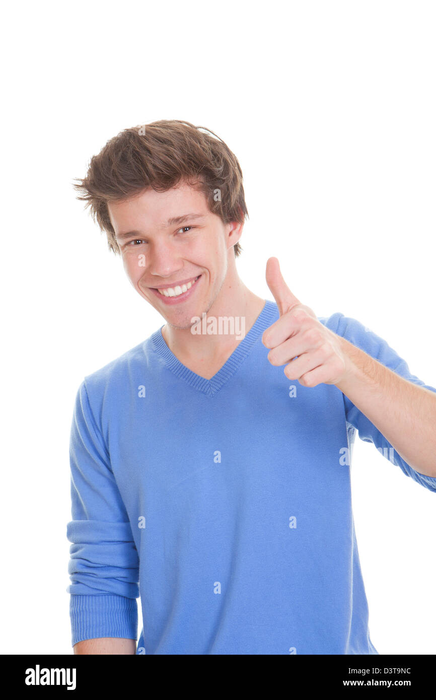 smiling young mad thumbs up Stock Photo Alamy