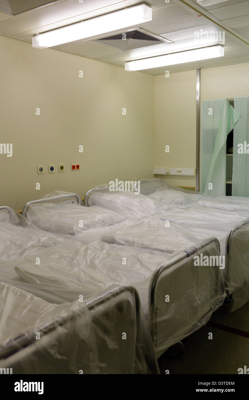 Berlin, Germany, beds are on the floor of the Urban Hospital Stock