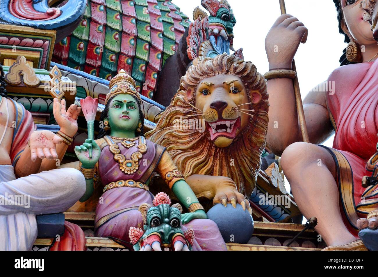 Hindu goddess and lion at temple Stock Photo Alamy