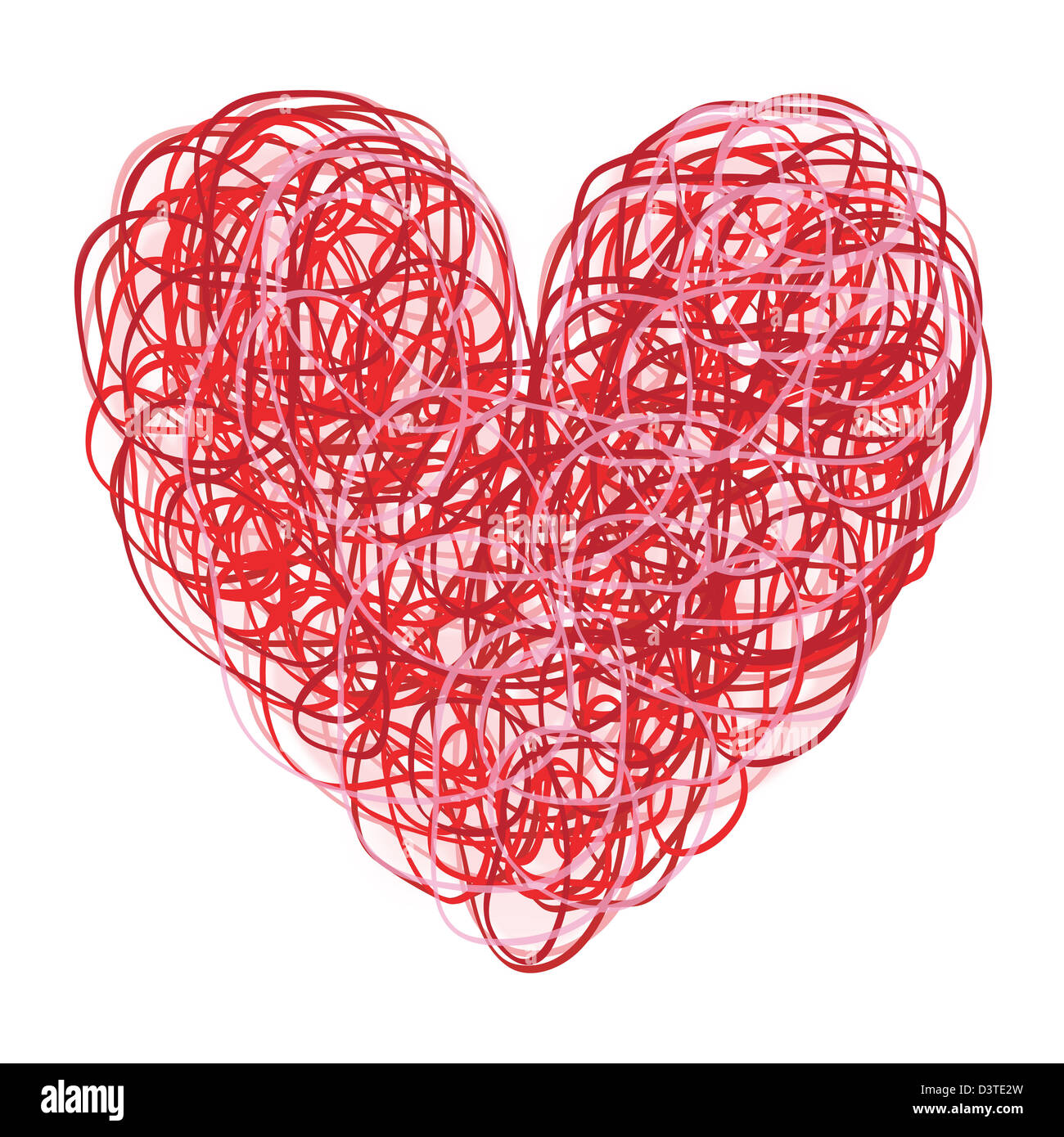 Red and Pink Scribbled Heart on White Stock Photo