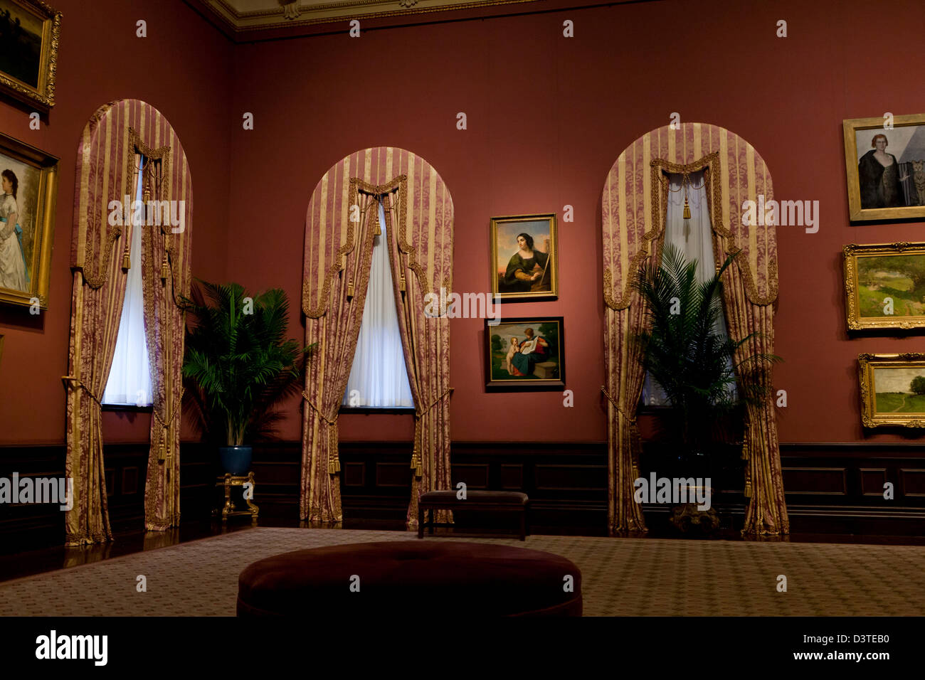 Art gallery window fixtures and curtains - USA Stock Photo