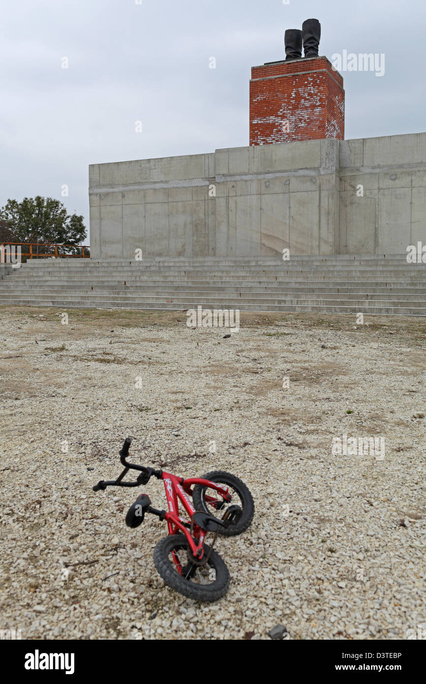 Budapest, Hungary, reconstruction of a monument with the copy of the boots of Stalin Stock Photo