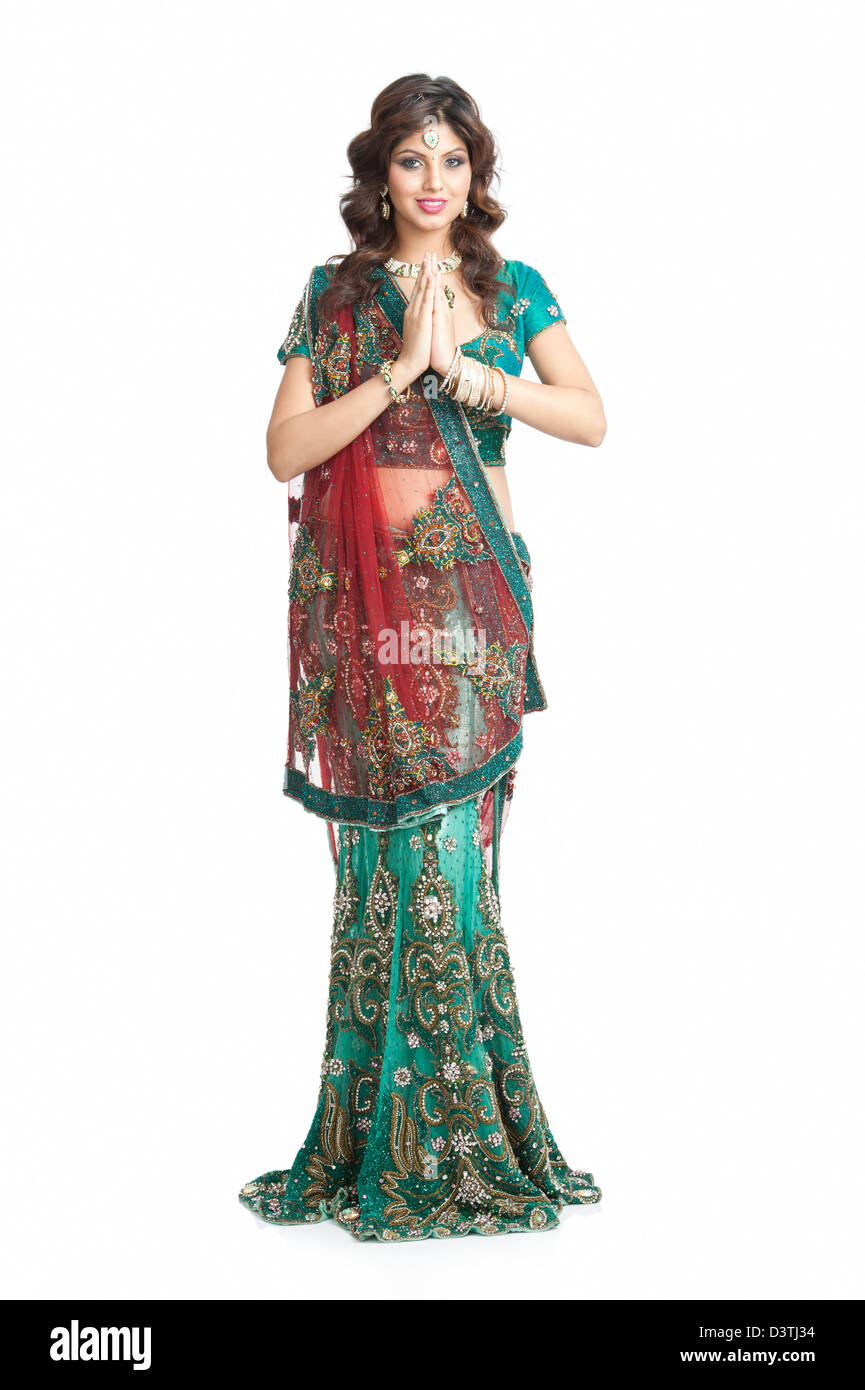 Woman greeting on Diwali Stock Photo