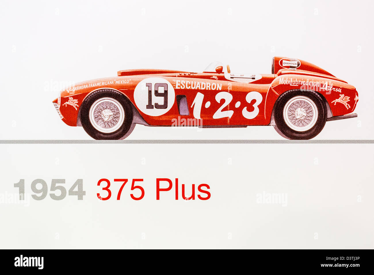 Graphic representation of a 1954 Ferrari 375 Plus, Ferrari Museum, Maranello, Italy Stock Photo