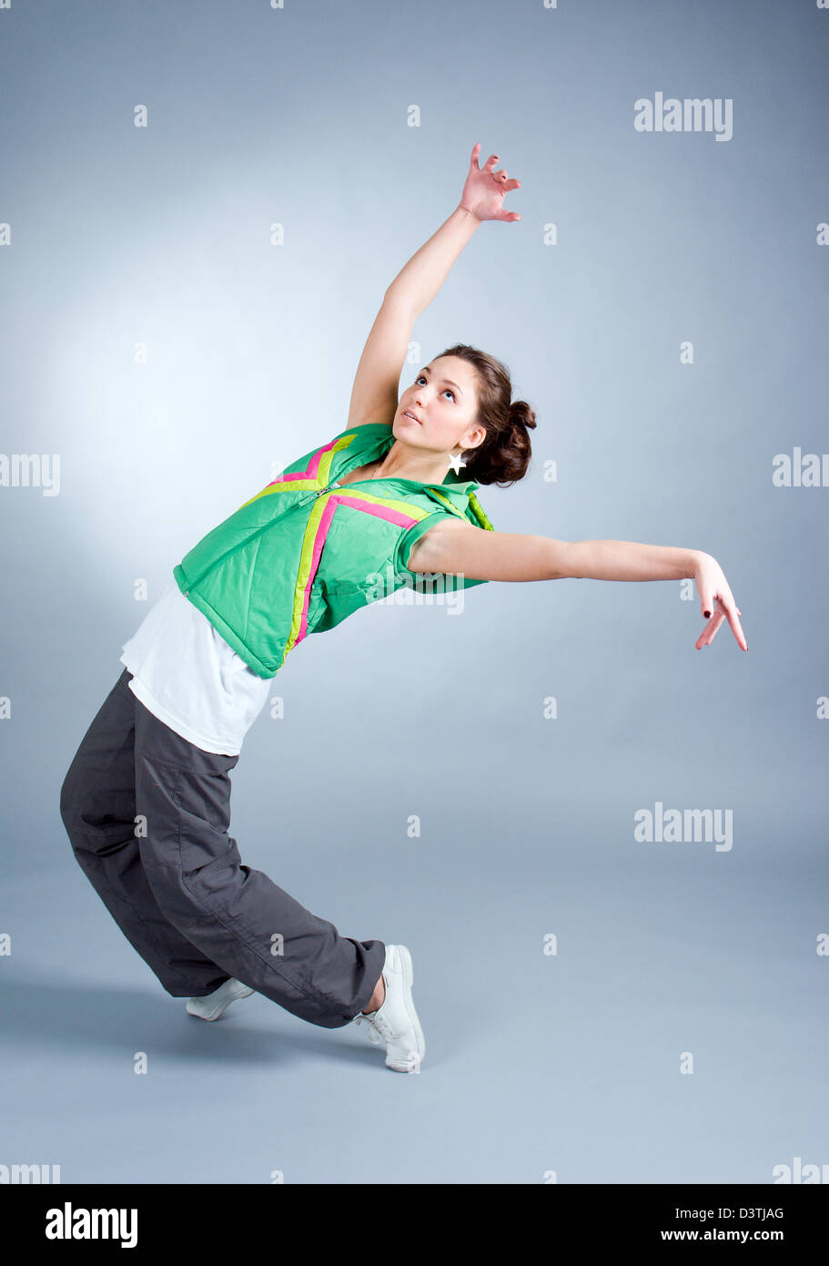 modern style dancer posing on gray background  Stock Photo