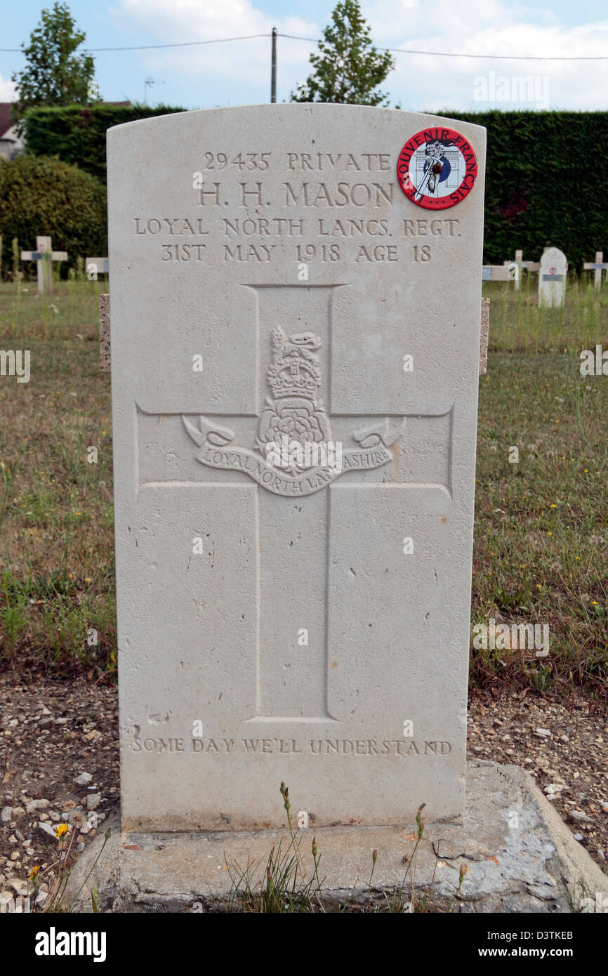 A Commonwealth headstone in the French WWI section Meaux New Communal Cemetery, Meaux, Seine-et-Marne, France. Stock Photo