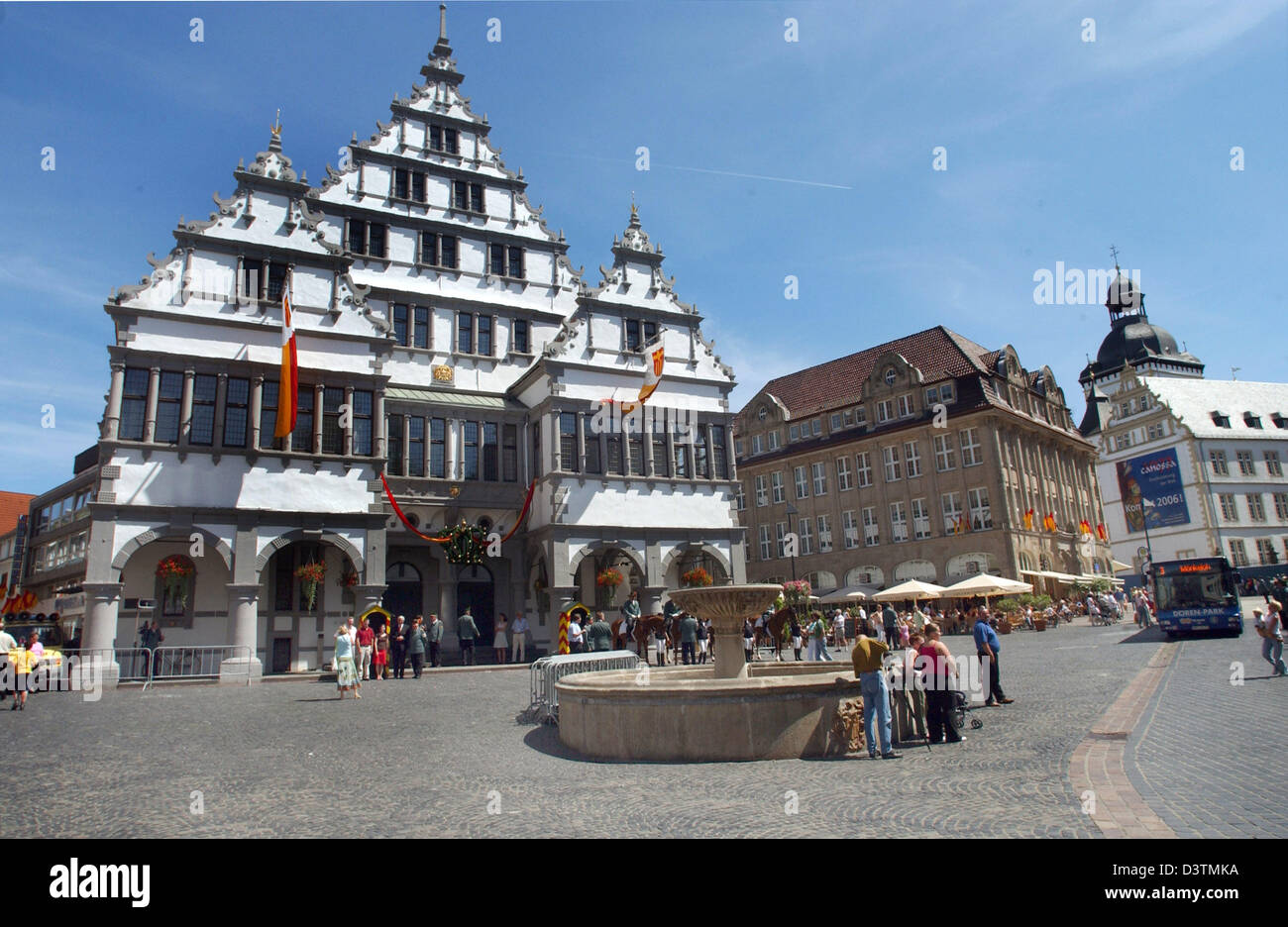 (dpa file) - The picture shows the medieval guild hall and landmark of Paderborn, Germany, 15 July 2006. It was constructed from 1613-1620 in Weser Renaissance style. Photo: Horst Ossinger Stock Photo