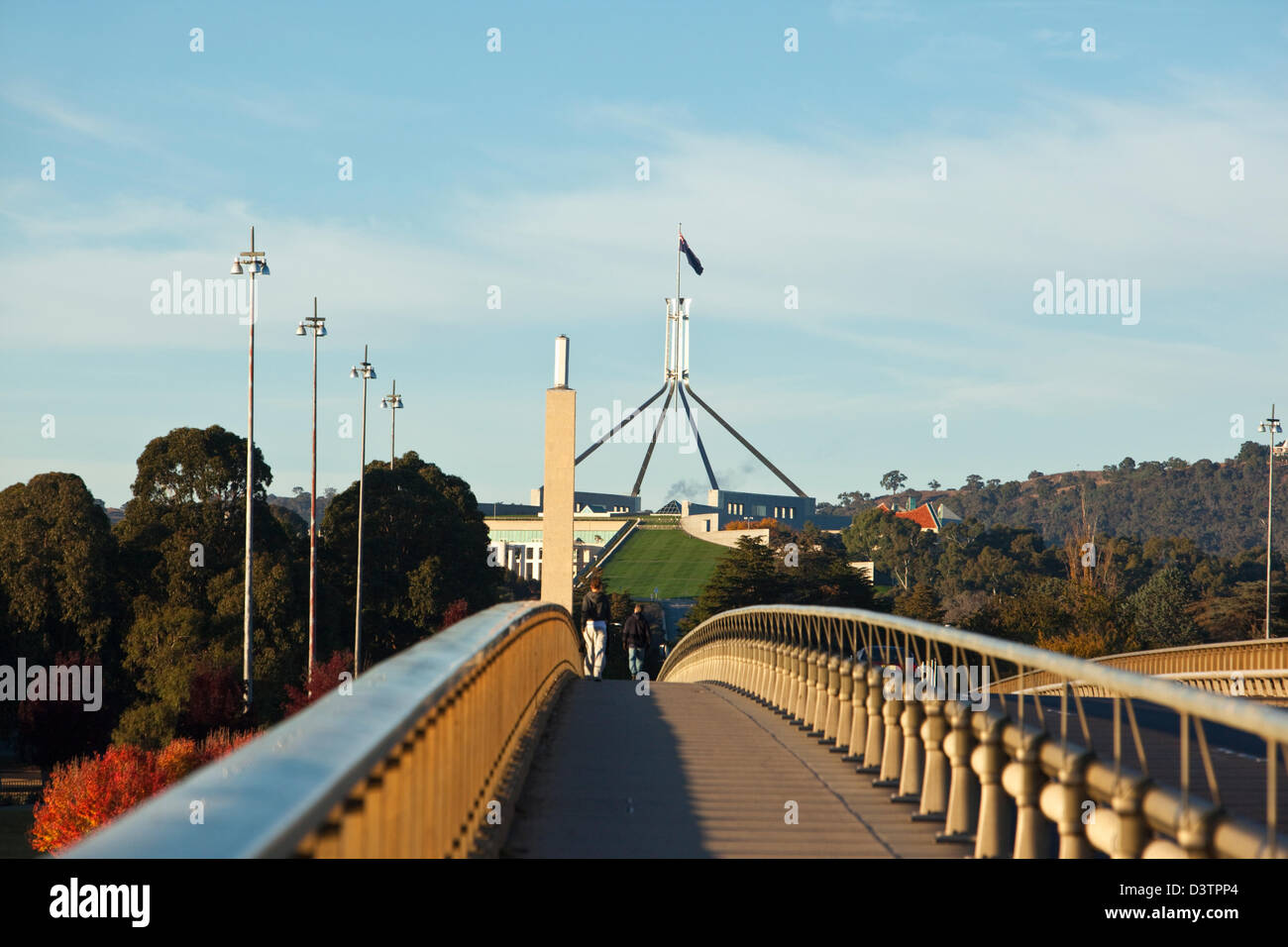 View along Commonwealth Avenue Bridge to Parliament House. Canberra, Australian Capital Territory (ACT), Australia Stock Photo