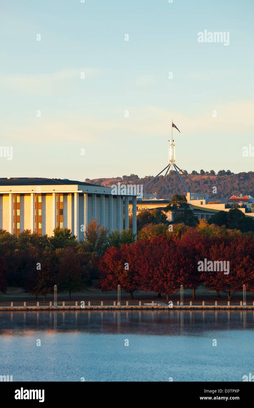 View across Lake Burley Griffin to the National Library of Australia.  Canberra, Australian Capital Territory (ACT), Australia Stock Photo