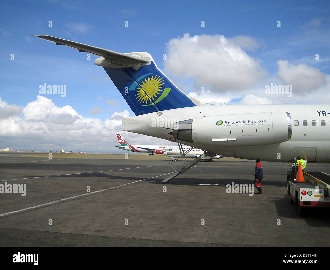 An aircraft of Rwandan airline Rwandair pictured at the apron of the