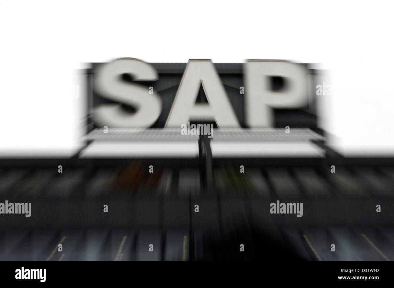 The photo shows the company logo of German software company SAP at the