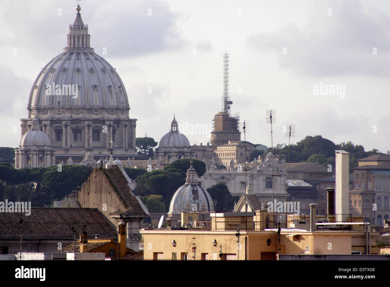 View on the St. Peter's basilica over the roofs of Rome, Italy, 5 ...