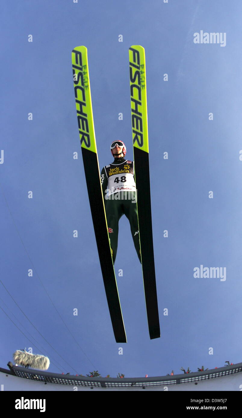 German ski jumper Michael Uhrmann is pictured in the air at the first training session of the 55th Four Hill Tournament in Oberstdorf, Germany, Friday, 29 December 2006. Photo: Peter Kneffel Stock Photo