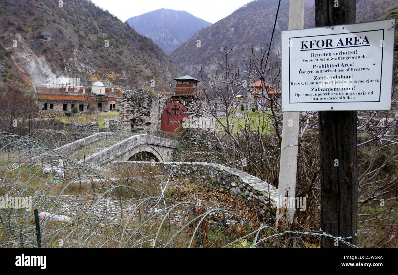 The Archangel Monastery is guarded by the German Bundeswehr in Prizren, Kosovo, 11 December 2006. The monastery is located at the Prizrenska Bistrica river valley in the southern part of Kosovo. South of the valley crowns the 2,000 metres high Sar Planina mountains to form a natural border between Serbia and Montenegro. The monastery sanctified to the archangels Michael and Gabriel Stock Photo