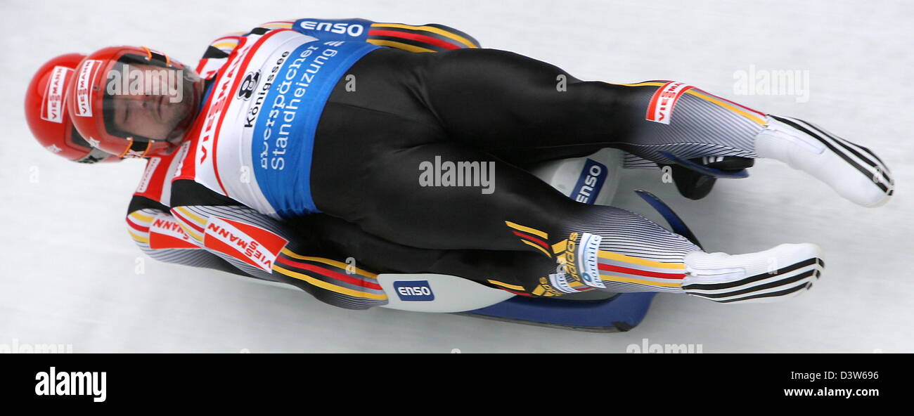German lugers Sebastian Schmidt (top) and Andre Forker pictured at the Luge World Cup in Koenigssee, Germany, Saturday, 06 January 2007. Photo: Frank Leonhardt Stock Photo