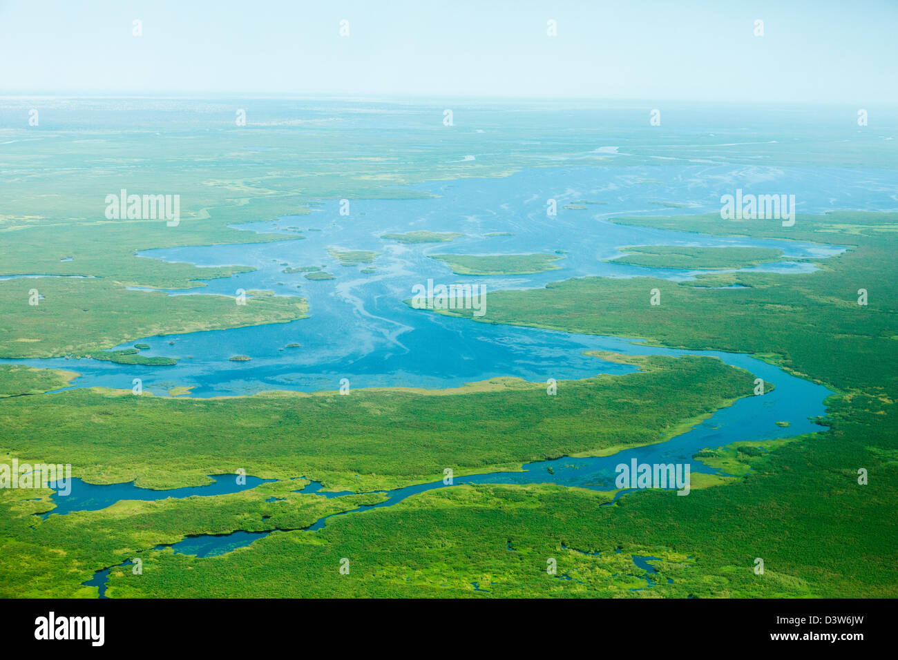 JUBA, SOUTH SUDAN, 19th November 2012: Aerial views over White Nile on journey to Bor. Stock Photo