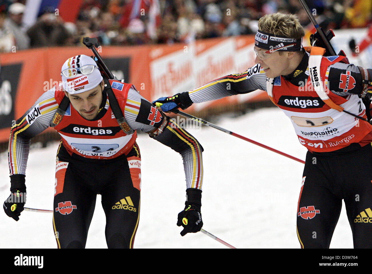 German biathletes Alexander Wolf (L) and Andreas Birnbacher (R ...