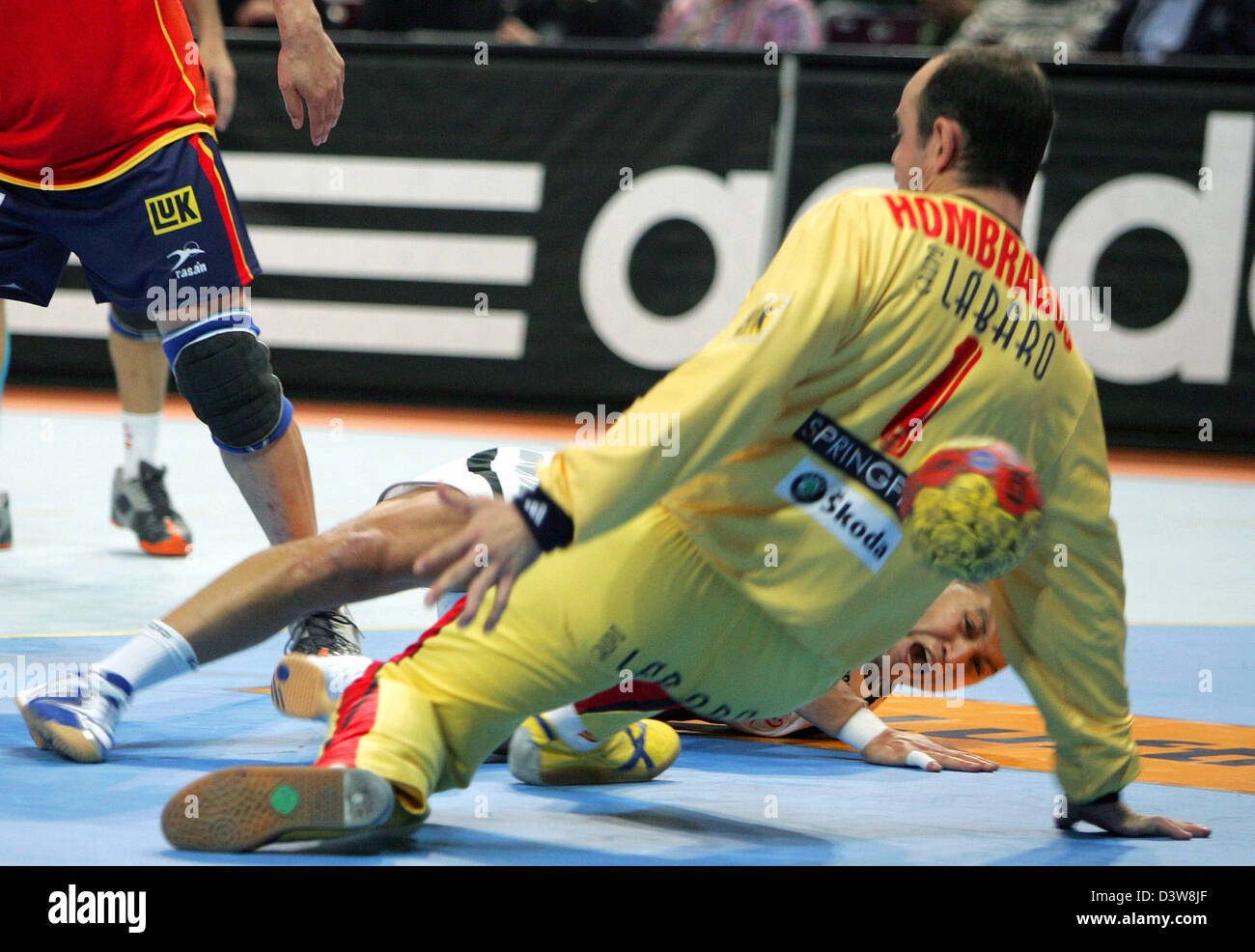 Egyptian international Hassan Yosry scores past the Spanish goalie Jose