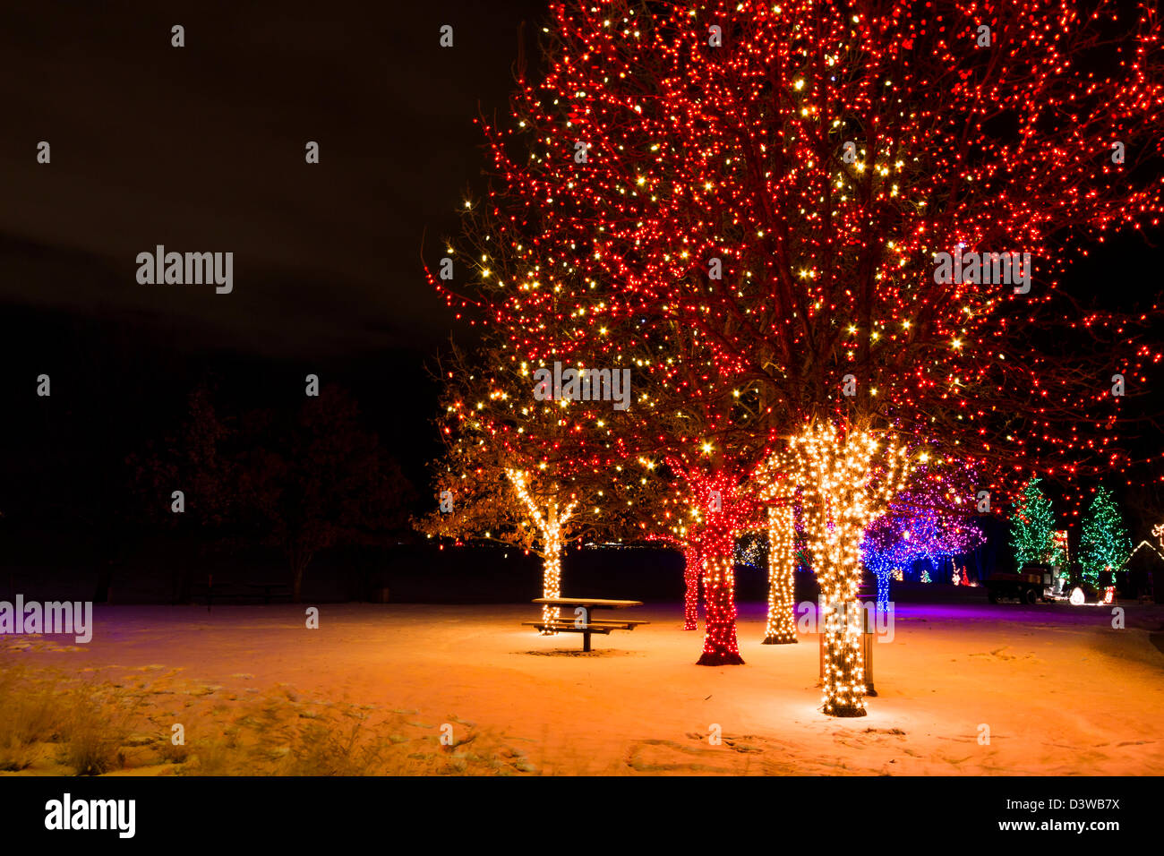 Historic farm decorated with Christmas lights Stock Photo Alamy