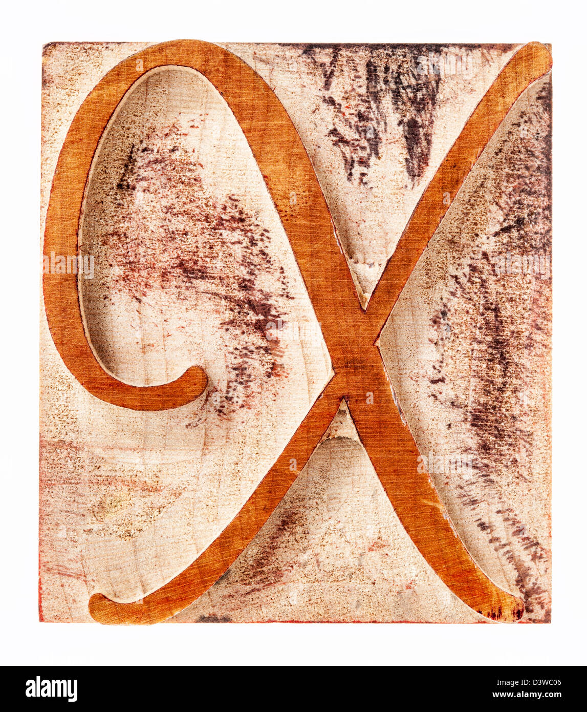 ornamental letter X - script font - isolated letterpress wood type printing block Stock Photo