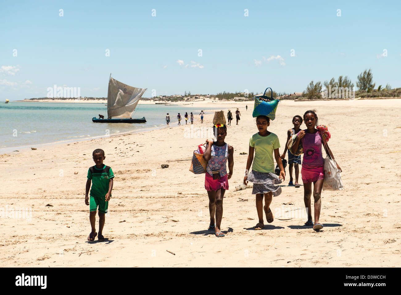 Indigenous people on the beach Vezo fisherman village South Madagascar ...