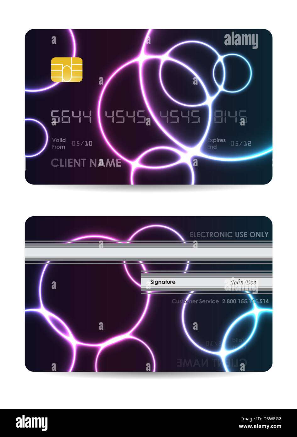 Realistic vector credit card, front and back view Stock Photo