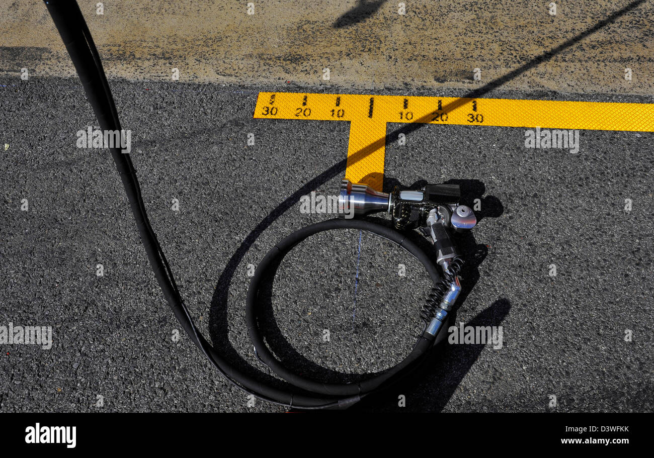 air impact wrench on pit lane during Formula One tests on Circuit de Catalunya racetrack near Barcelona, Spain in February 2013 Stock Photo