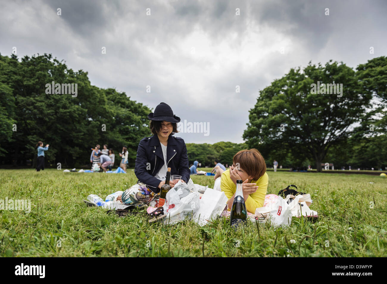 Couple enjoying the weekend at Yoyogi park on a cloudy day, Tokyo, Japan, Asia Stock Photo