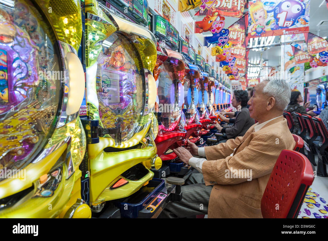 People playing pachinko, a very popular game in Japan, Tokyo, Asia Stock Photo