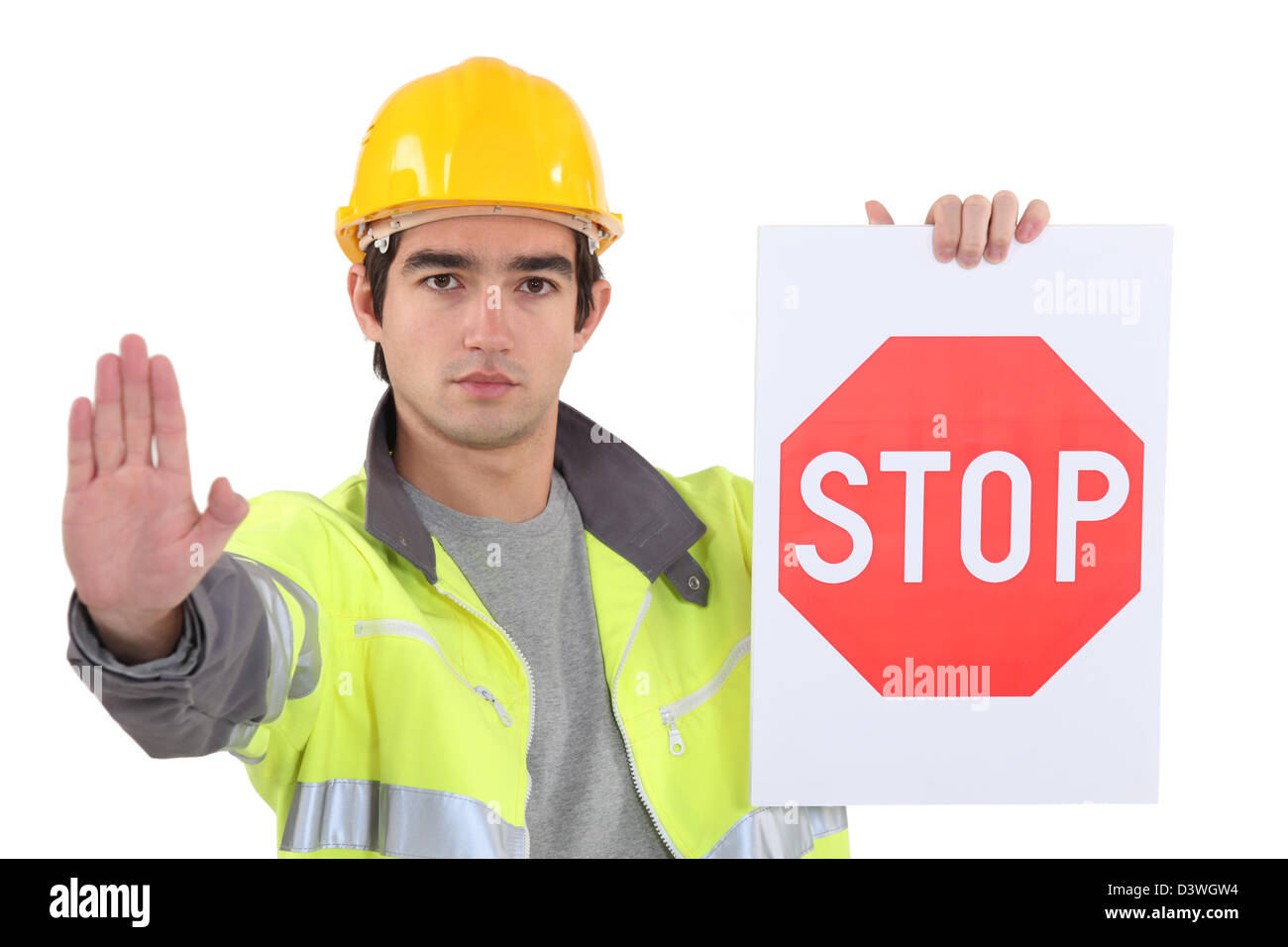 Stop sign construction man hard hi-res stock photography and images - Alamy
