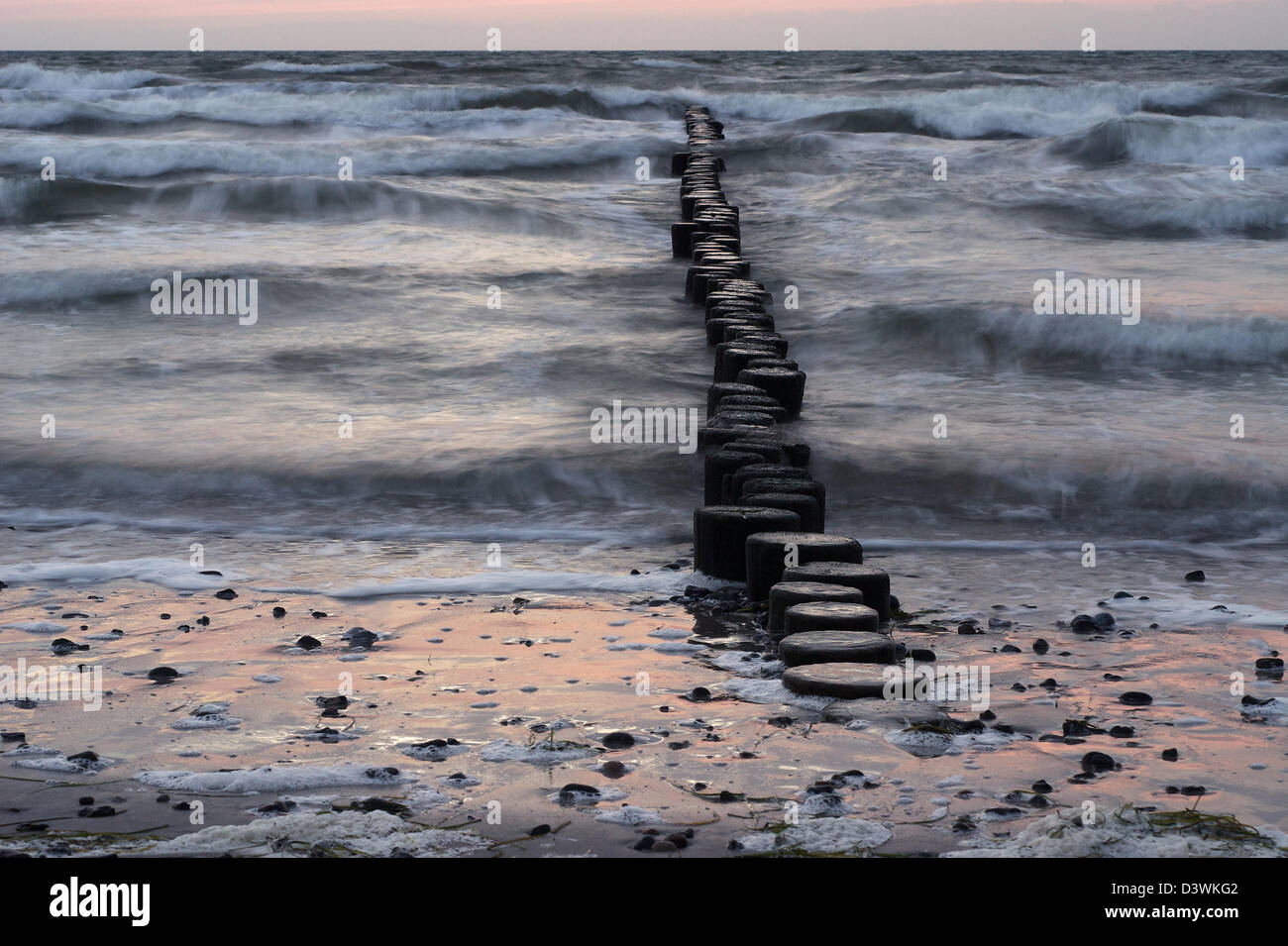 Hiddensee, Germany, breakwater on the beach at monastery Stock Photo