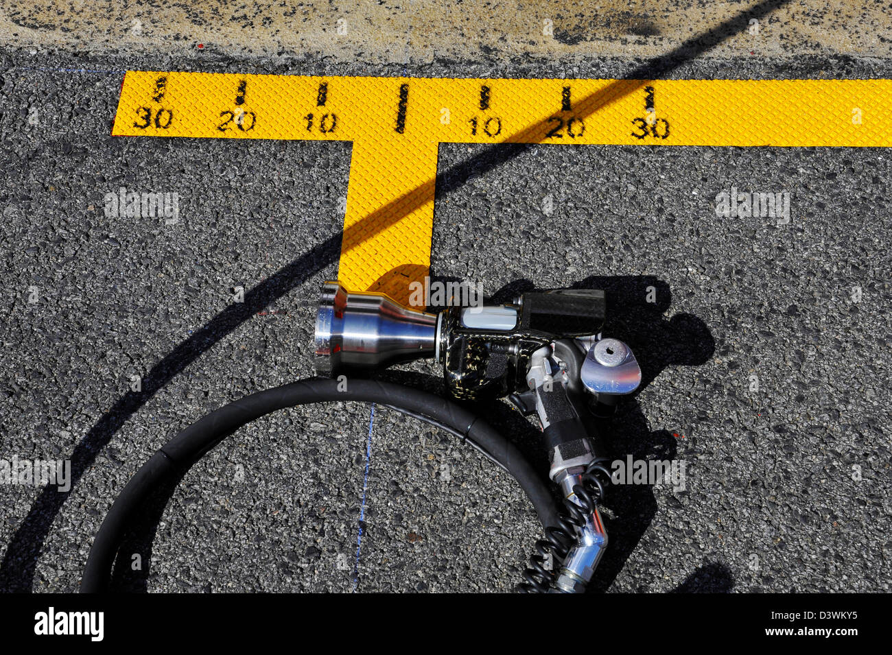 air impact wrench on pit lane during Formula One tests on Circuit de Catalunya racetrack near Barcelona, Spain in February 2013 Stock Photo