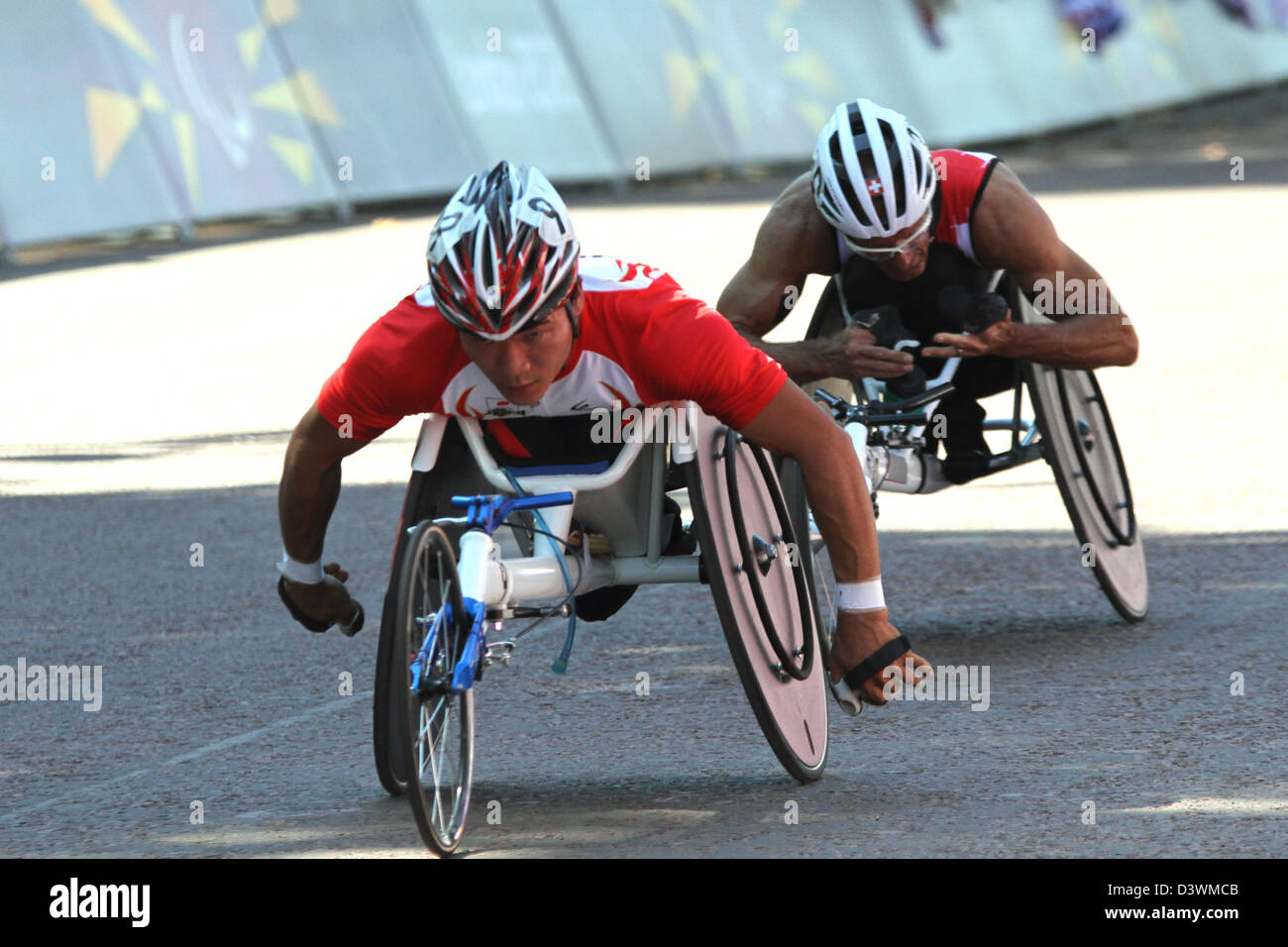 Masayuki Higuchi of Japan in the mens wheelchair marathon - T54 at the London 2012 Paralympic games in the Mall, London Stock Photo