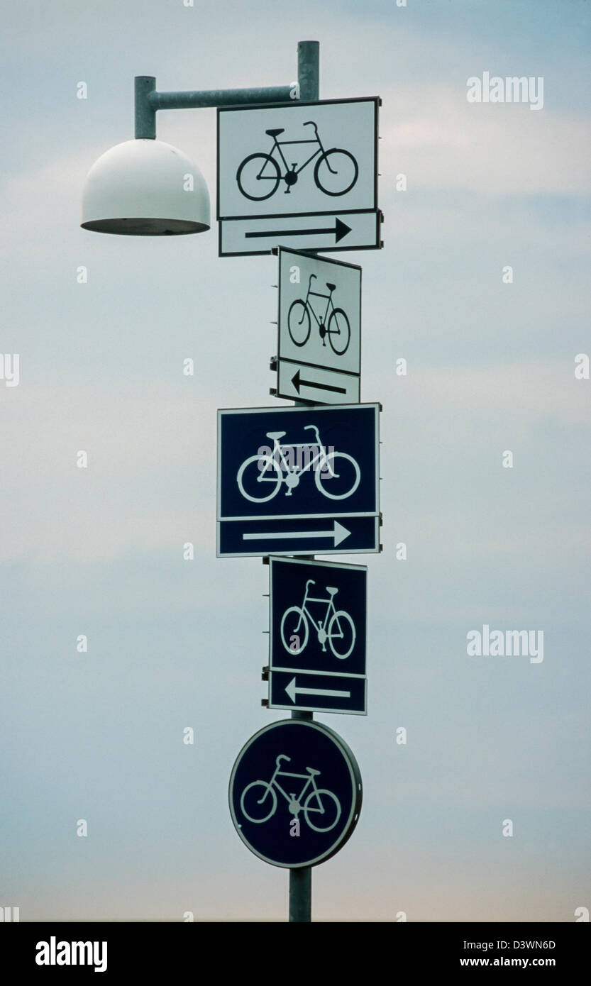 Bike signs on a pole Stock Photo