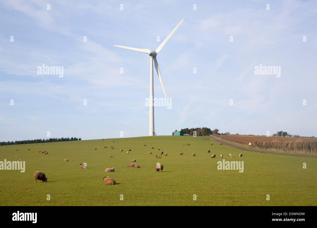 Large single wind turbine owned by Ecotricity at Shooter's Bottom, Chewton Mendip, Somerset, England Stock Photo