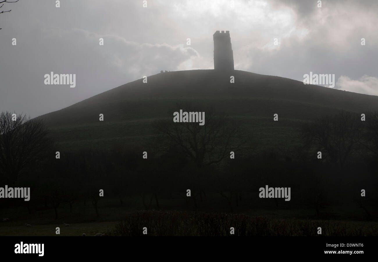 St Michael's tower Glastonbury Tor hilltop Somerset England Stock Photo