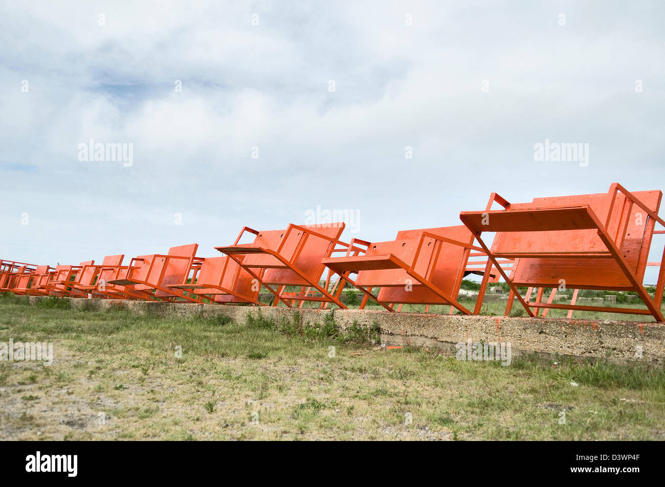 Long Beach, Long Island, New York lifeguard chairs awaiting summer. Stock Photo