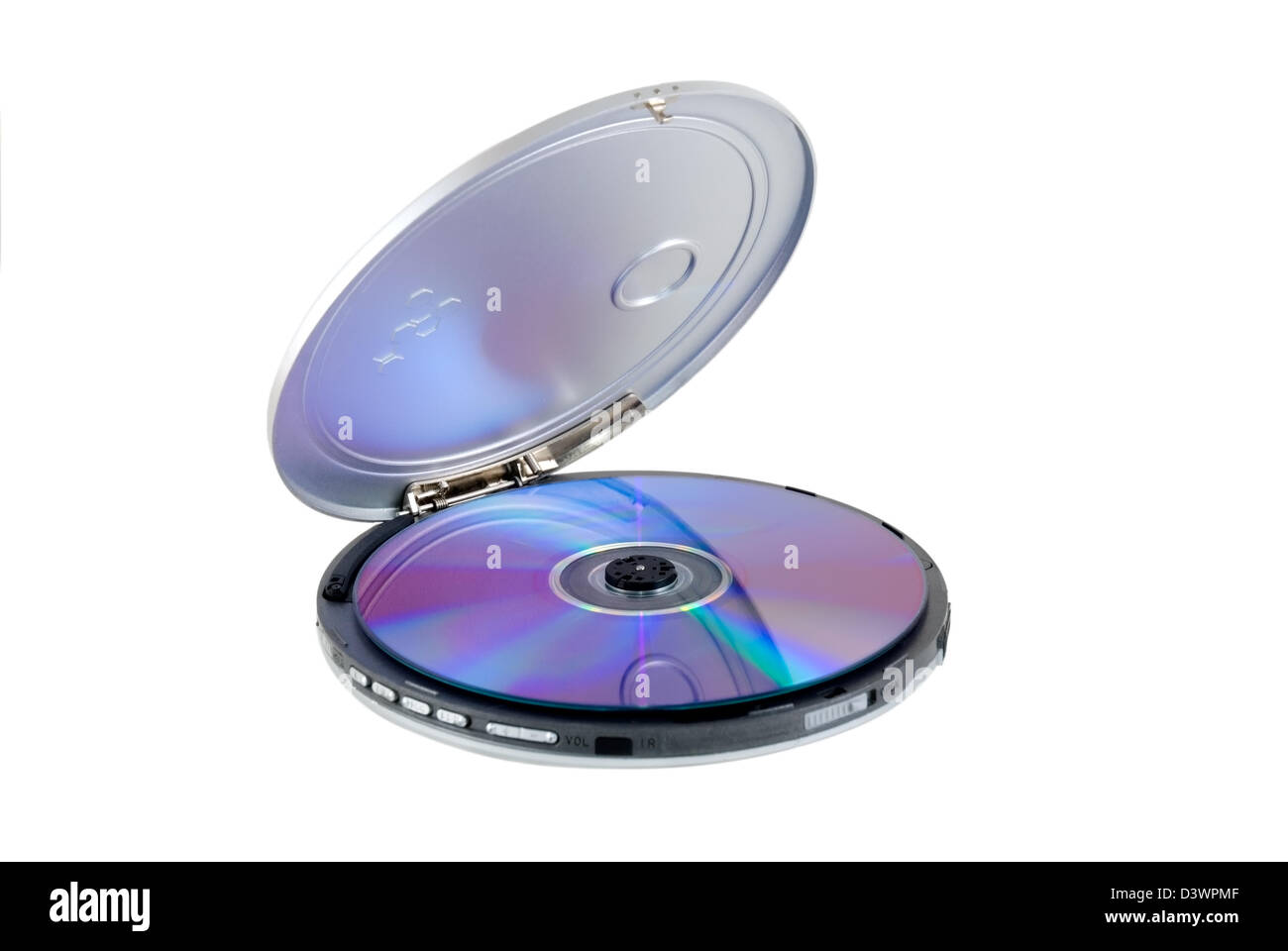 CD-player with disk is photographed on a white background Stock Photo