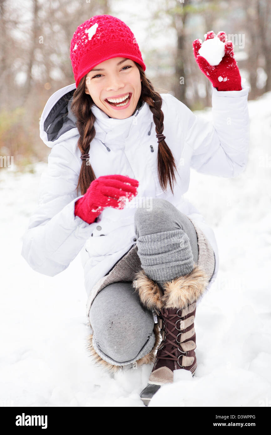 Happy Young Girl with Winter Snow Clothes Playing, Real Life Stock Image -  Image of joyful, trees: 169970609