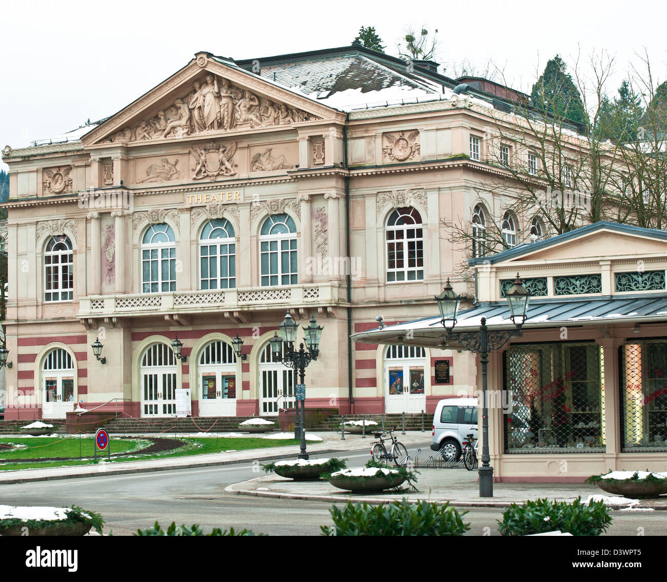 baden-baden, stage theater, black forest, facade, clear sky, window, built structure, travel locations, arts and entertainment, Stock Photo