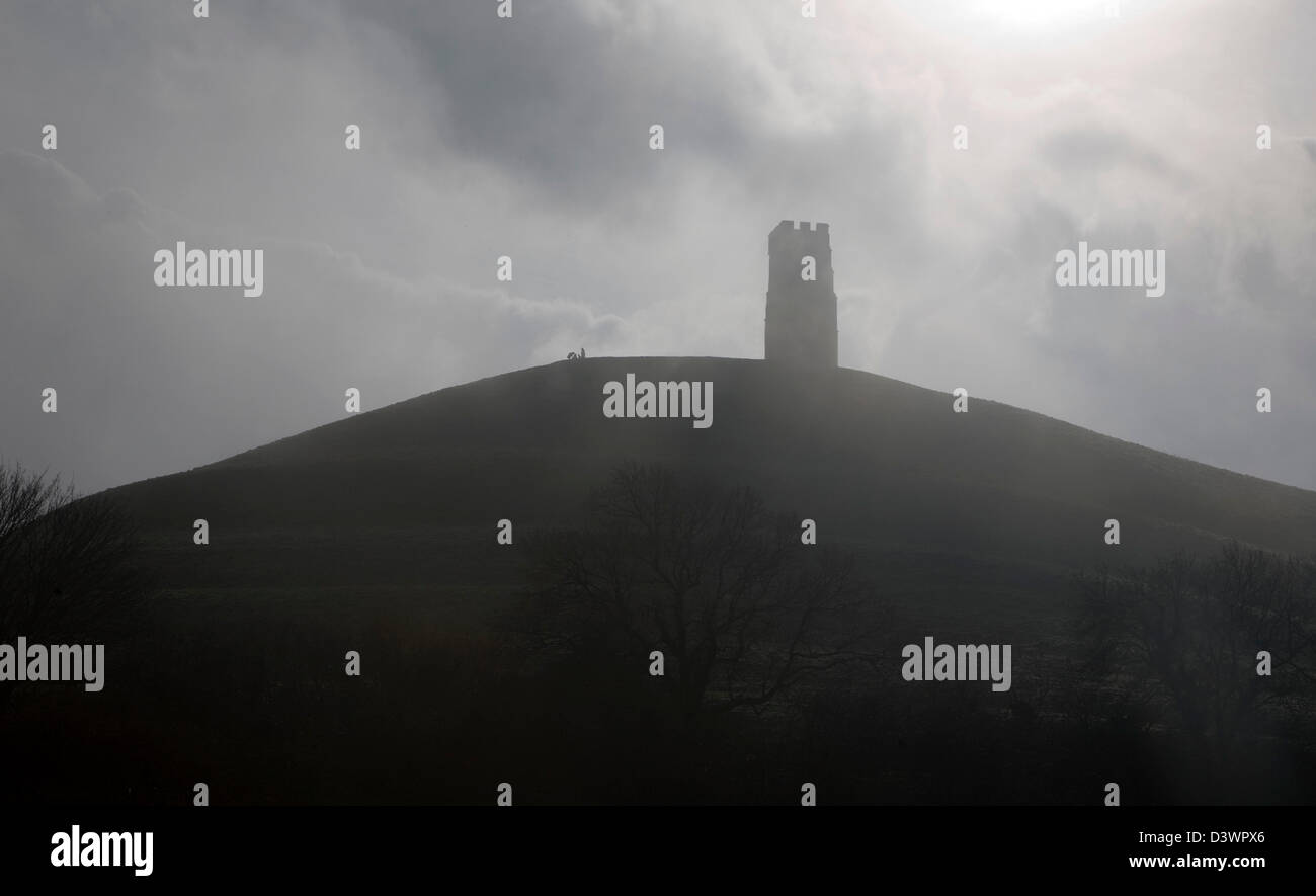 St Michael's tower Glastonbury Tor hilltop Somerset England Stock Photo