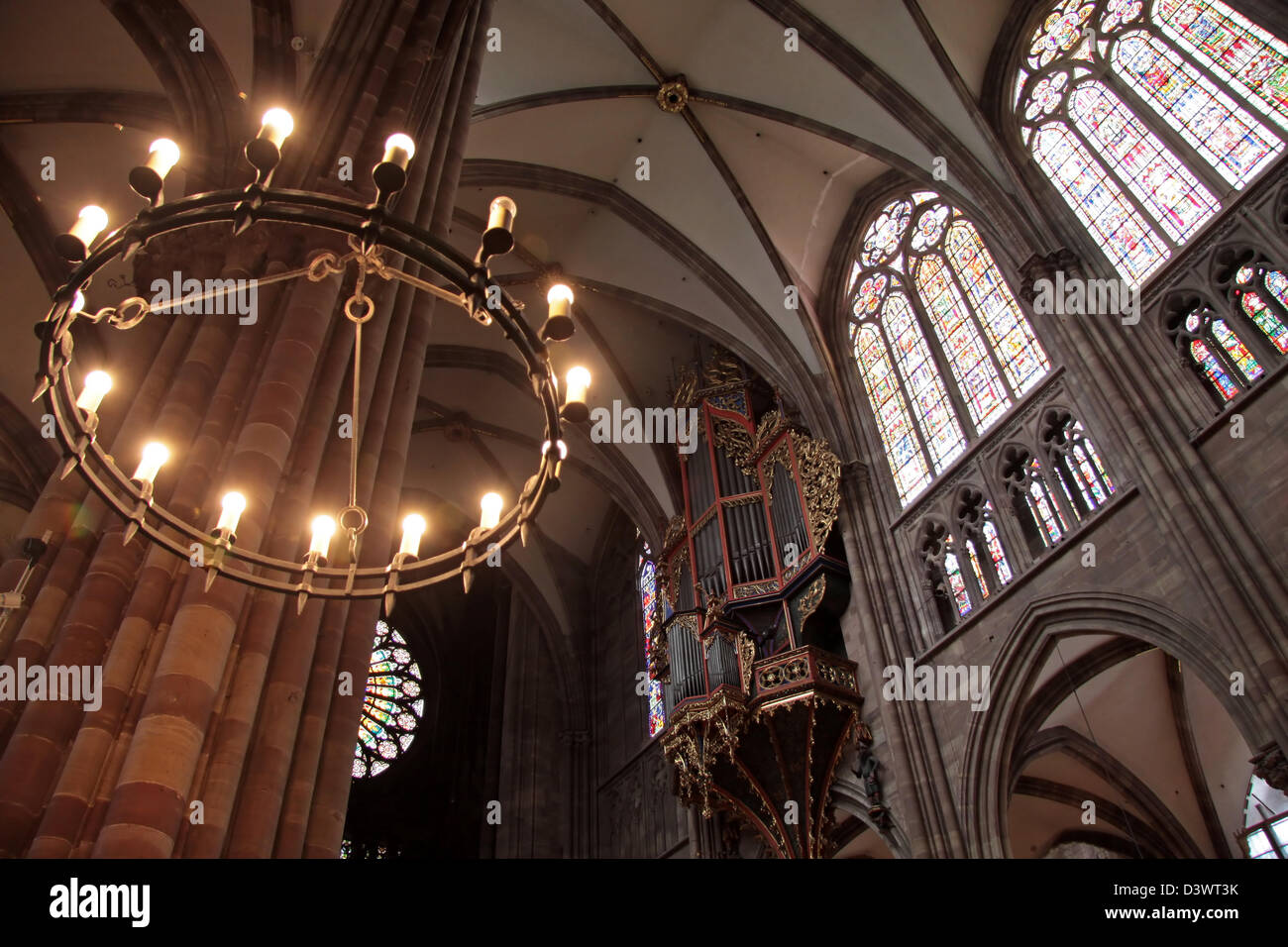 Round candleholder of Strasbourg cathedral in Strasbourg, Alsace, France Stock Photo