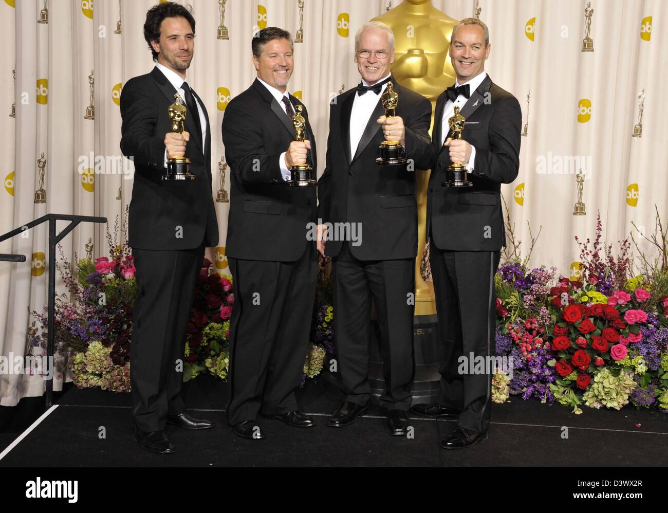 Los Angeles, California, U.S. 24th Feb, 2013. Bill Westenhofer, Guillaume Rocherson, Erik-Jan DeBoer, Donald R. Elliot in the press room for The 85th Annual Academy Awards Oscars 2013 - PRESS ROOM, The Dolby Theatre at Hollywood & Highland Centre, Los Angeles, CA February 24, 2013. Photo By: Dee Cercone/Everett Collection/Alamy Live News Stock Photo