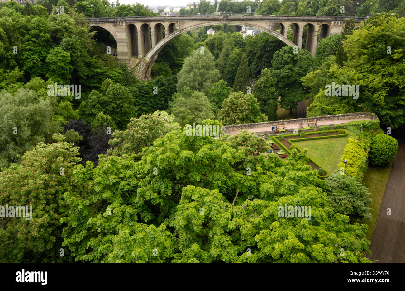 Adolphe Bridge and the Pétrusse Valley, from Constitution Sqaure Stock Photo